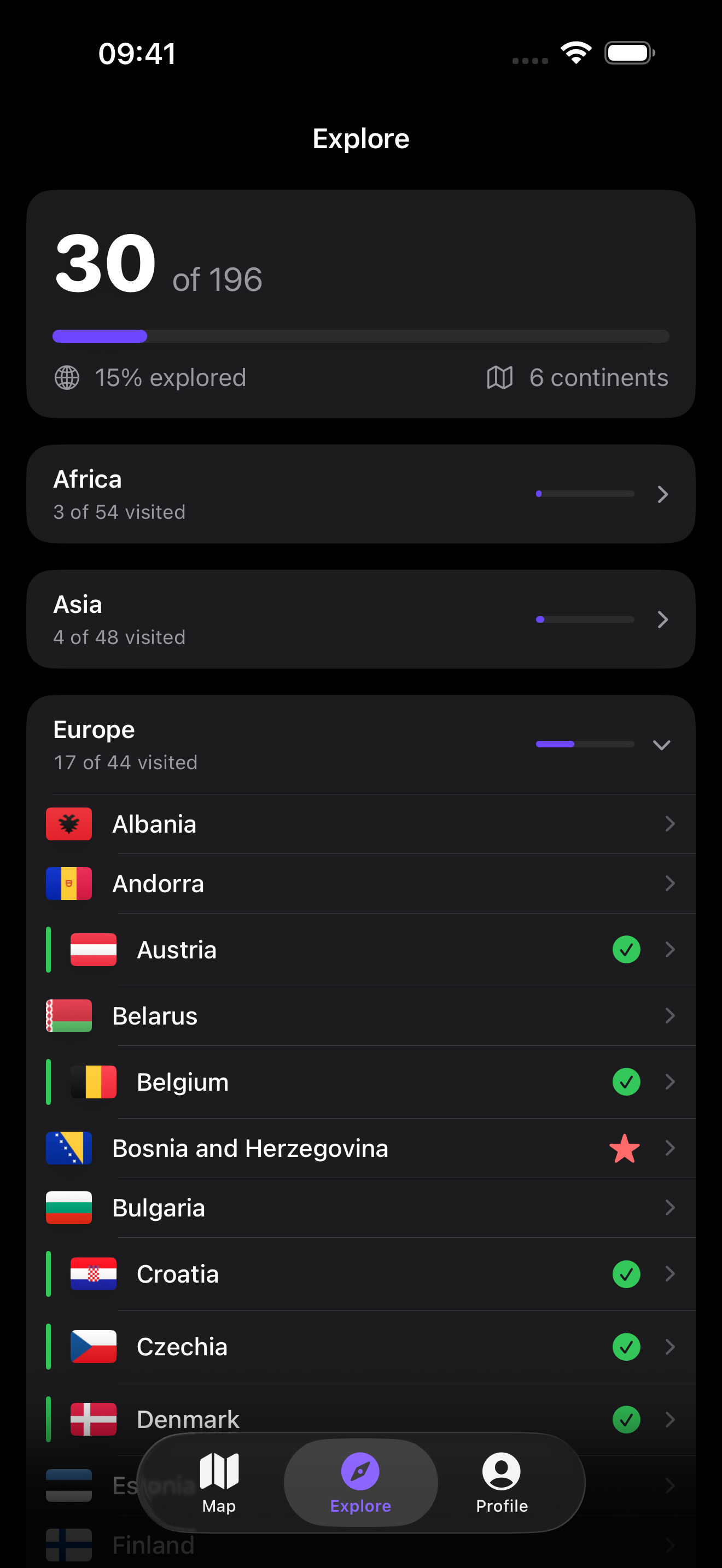 Browse countries by continent