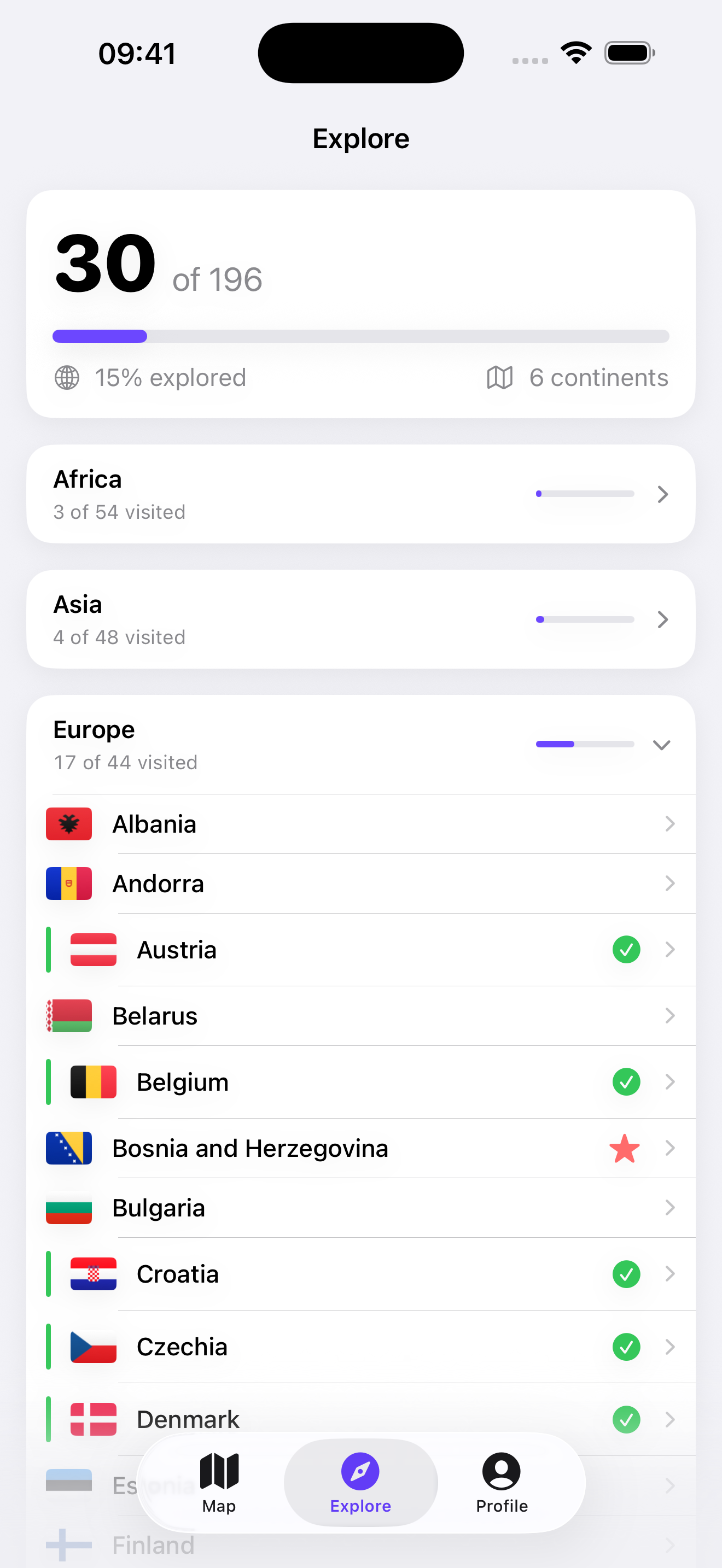 Browse countries by continent